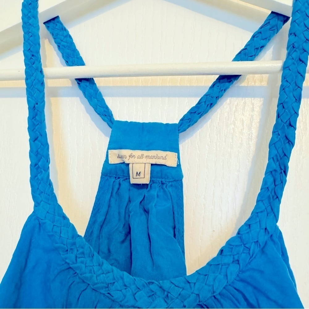 7 For All Mankind womens Blue Round Neck 100% Silk Tank Top M halter racer back - Picture 2 of 9